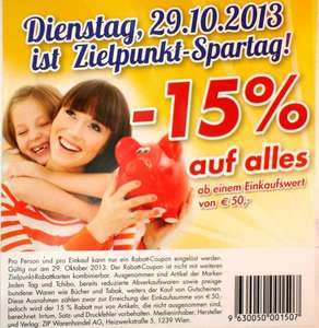 Zielpunkt: Ab 50 € Einkauf 15% Rabatt auf das gesamte Sortiment am 29. Oktober