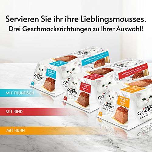 PURINA GOURMET Revelations Mousse, Katzenfutter nass in Sauce, mit Thunfisch, 12er Pack (12 x 2 Portionen à 57g)