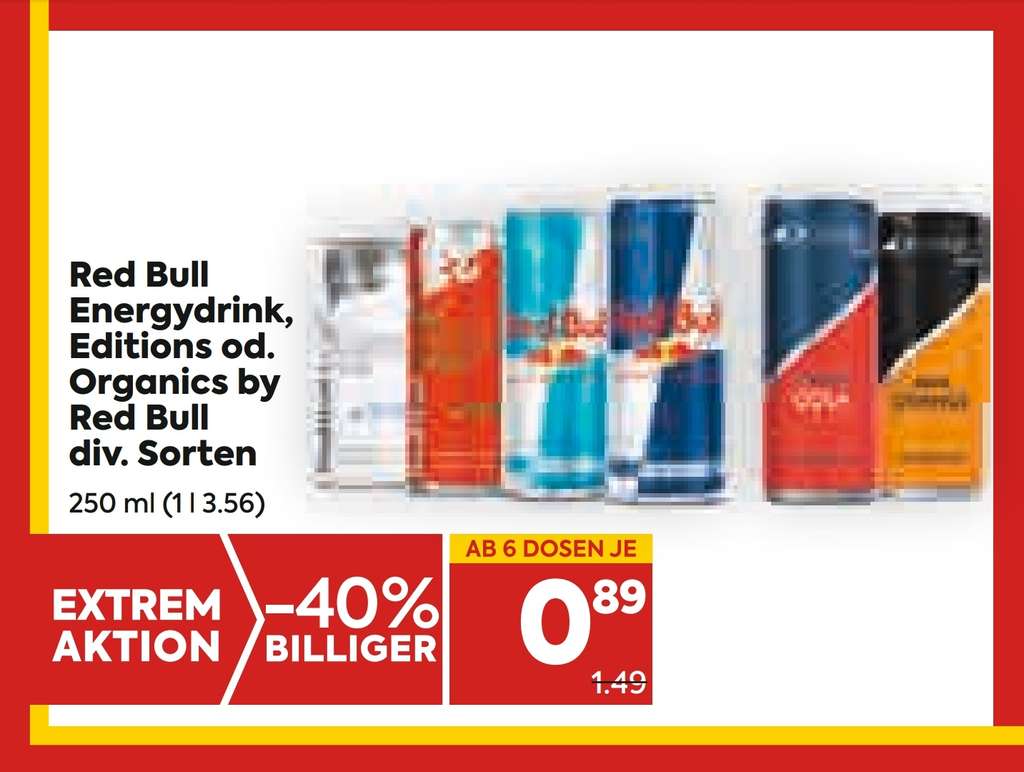 Red Bull Energydrink, Editions oder Organics by Red Bull div. Sorten - 0,89€ ab 6 Dosen