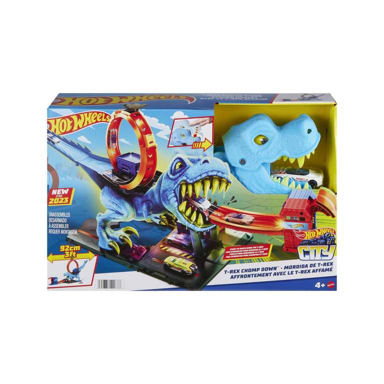 Hot Wheels City Looping-Bahn T-Rex Dinosaurier-Angriff mit Auto