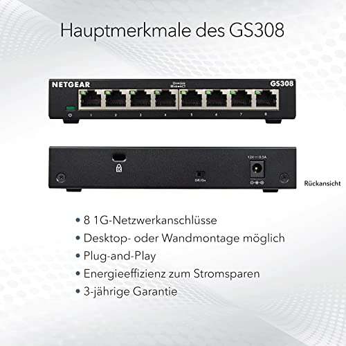 Netgear SOHO GS308-300 Desktop Gigabit Switch, 8x RJ-45, V3