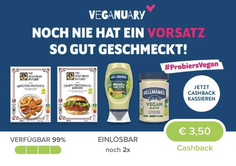 Marktguru 3,50€ Cashback bei Kauf einer Packung The Vegetarian Butcher und einer veganen Sorte Hellmann‘s