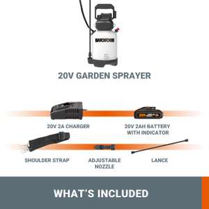 WORX 20V Akku Drucksprüher WG829E, Sichere Luftkompressor-Pumpe, 1X Lanze, 1 X Schultergurt, 1 X Düse, 1 X Akku, 1 X Ladegerät