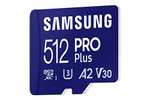 Samsung PRO Plus microSD-Karte + SD-Adapter, 512 GB, 180 MB/s Lesen, 130 MB/s Schreiben