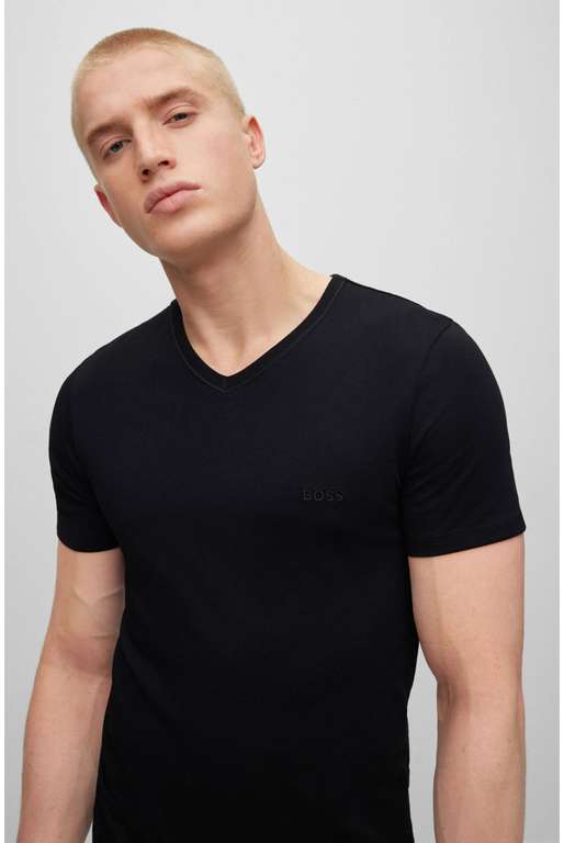 HUGO BOSS Herren T-Shirt (3er Pack), V-Ausschnitt, schwarz [S-XL]