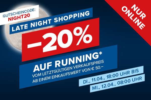 Hervis: 20% Rabatt auf Running-Artikel ab 50€ Bestellwert im Late Night Shopping