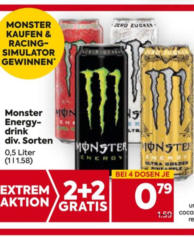 Monster Energy Drink bei 4 Dosen je 79 Cent beim Billa/Plus 9.11. - 15.11.