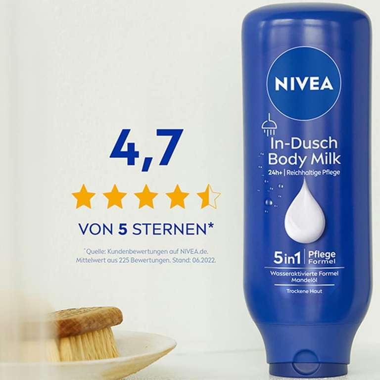 NIVEA In-Dusch Body Milk 400 ml Mandel-Öl, 5in1 Pflege, schnell einziehend, bei Amazon - Preis 4,95€