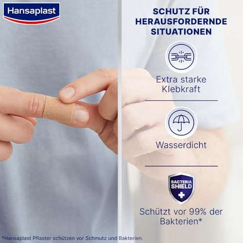 Hansaplast Extra Robust Waterproof Textil-Pflaster (16 Strips), widerstandsfähiges und wasserfestes Pflaster mit extra starker Klebkraft