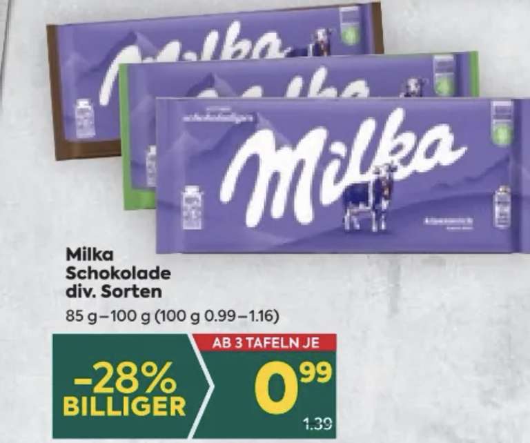 Billa & Billa Plus: Milka Schokolade ab 3 Stk. je 0,99€ statt 1,39€