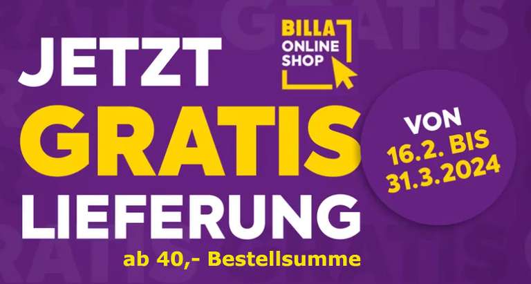 Billa Online Shop - gratis Lieferung bis 31.03.24 + Gutscheine