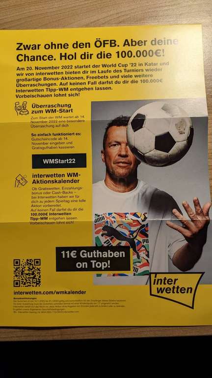 [Interwetten] 11€ Guthaben geschenkt zum WM Start