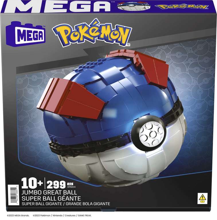 Mega POKÉMON - Zusammenbaubarer Superball mit Lichtern und Aufstellvorrichtung, 299-teilig