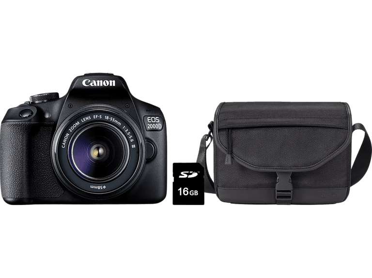 Canon EOS 2000D mit Objektiv EF-S 18-55mm 3.5-5.6 III + Tasche SB130 + 16GB Speicherkarte