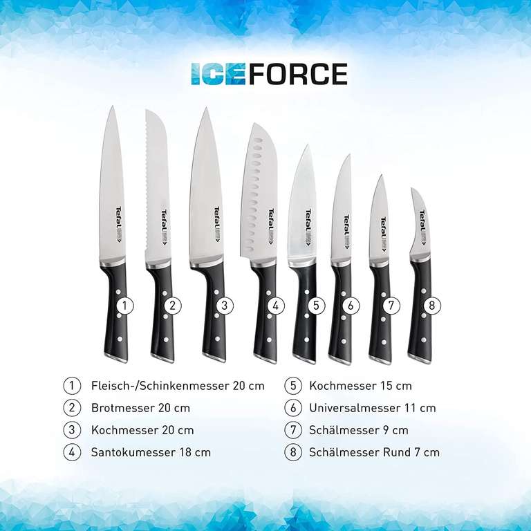 Tefal K232S355 Ice Force 3-teiliges Messerset | Kochmesser | Universalmesser | Küchenschere