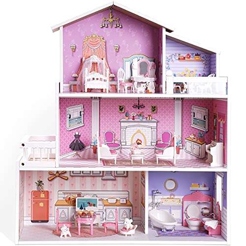ROBUD Puppenhaus mit Möbeln und Zubehör für 18cm Puppen