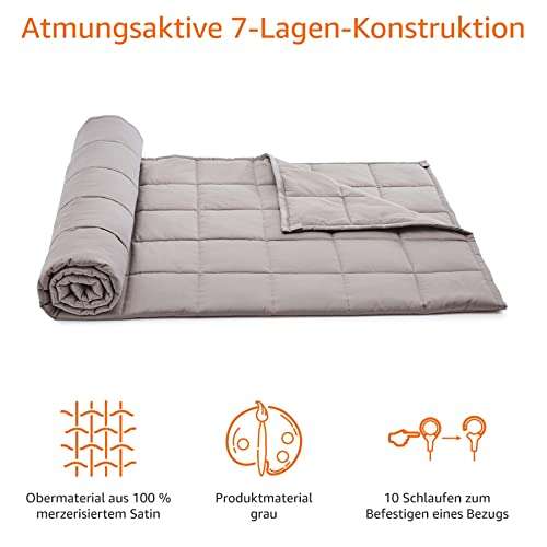 Amazon Basics Ganzjahres-Gewichtsdecke aus Baumwolle mit 10 Integrierten Schlaufen - 6,8 kg, für Doppel-/Queensize-Bett, 150 x 200 cm