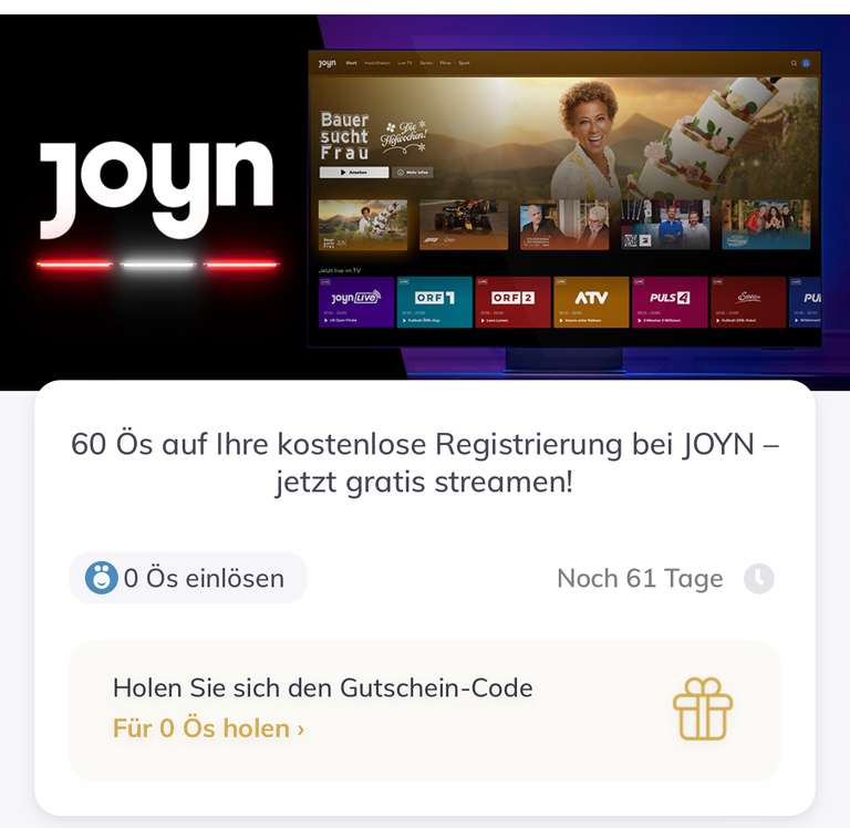 60 Ös auf Ihre kostenlose Registrierung bei JOYN – jetzt gratis streamen!
