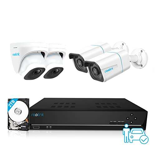 [Amazon Prime] Reolink 4K Überwachungskamera Set, 4X 8MP PoE IP Kamera mit Smarter Personen- und Fahrzeugerkennung. Plug & Play
