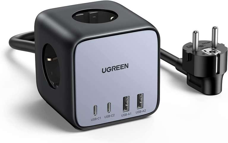 Ugreen 65W USB-C DigiNest Cube Charging Station mit 3 Schuko, 2 USB-C und 2 USB-A Steckplätzen