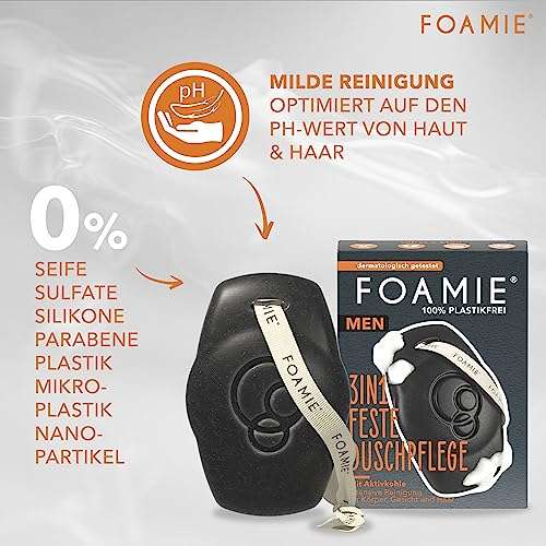 Foamie Festes Duschgel & Shampoo für Männer mit Aktivkohle und Rosenholz 90g