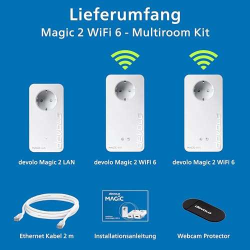 Devolo Magic 2 WiFi 6 Multiroom Kit, bis zu 2.400 Mbit/s, Mesh WLAN Steckdose