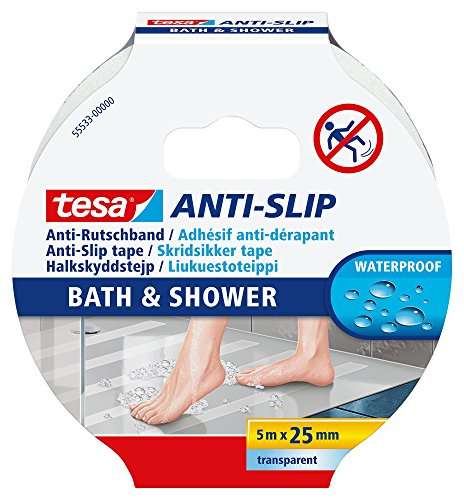 tesa Anti-Rutschband Bad und Dusche, Transparent, 5m x 25mm