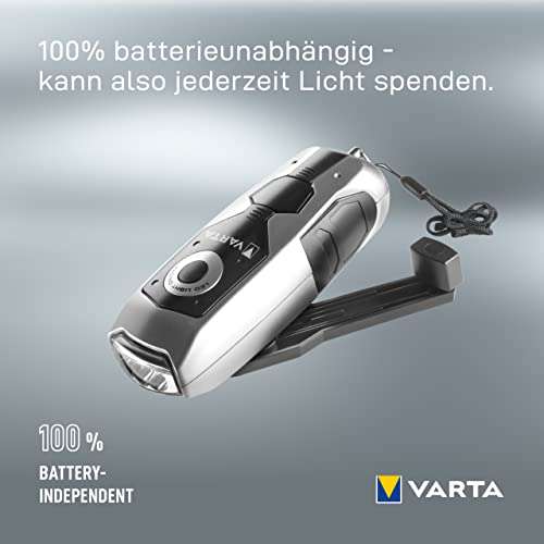 VARTA Handkurbel LED Taschenlampe, Dynamolampe, wiederaufladbar, 1 Minute Kurbeln - 30 Minuten Leuchtzeit
