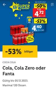 Coca Cola, Cola Zero und Fanta 0,33l Dose