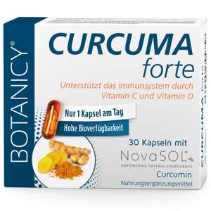 BOTANICY Curcuma forte - Flüssiges NovaSOL Curcumin plus Vitamine C und D - 30 Kurkuma Kapseln
