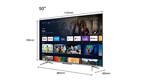 TCL 50P721 50" 4K HDR Smart TV mit Android 11 Motion Clarity, Game Master, Dolby Vision & Atmos, kompatibel mit Google Assistant & Alexa