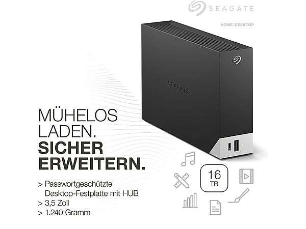 SEAGATE 16TB Festplatte One Touch Hub mit Rescue, HDD, Extern, USB-C/A/Micro-B, Schwarz