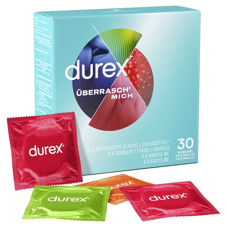 Durex Überrasch Mich Kondome-Mix – 30 Stück Mixpack mit 4 Kondom-Sorten