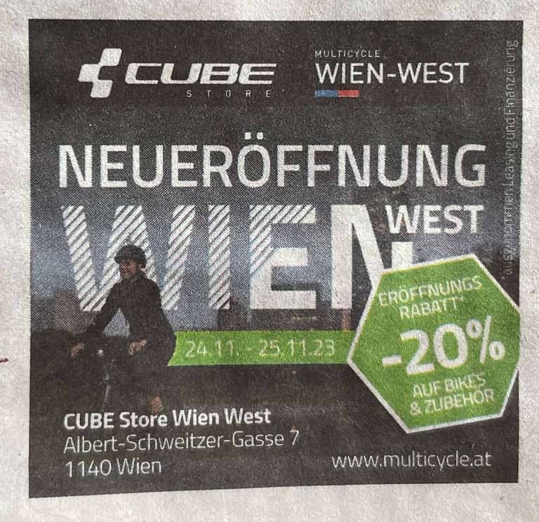 Cube Store - Neueröffnung -20% - Multicycle Wien-West