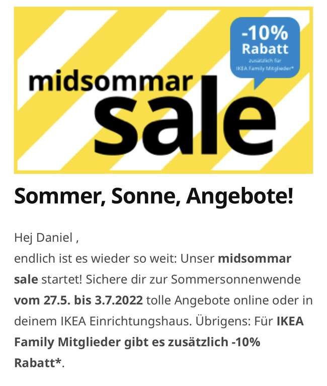 midsommar sale -10 % für IKEA Family Mitglieder