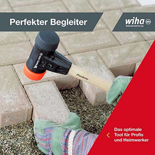Wiha Schonhammer 30mm Safety mittelweich und hart (26611) I Gummihammer mit hochwertigem Hickory Holzstiel