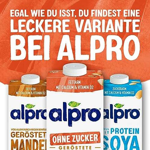 Alpro Mandeldrink Ohne Zucker, 8x1L Quelle von Calcium und Vitaminen, zuckerfrei, glutenfrei, fettarm, ohne Laktose, vegan & milchfrei