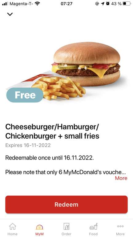 Gratis Cheeseburger und Pommes in der McDonalds App (personalisierter Gutschein)