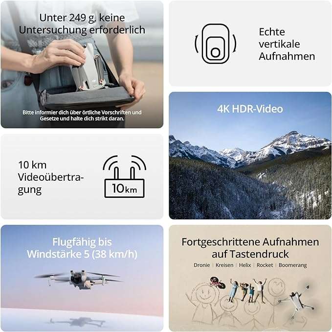 DJI Mini 3 – Leichte und faltbare Mini-Kameradrohne mit 4K HDR-Video, 38 min Flugzeit, vertikale Aufnahmen und intelligenten Funktionen, C0
