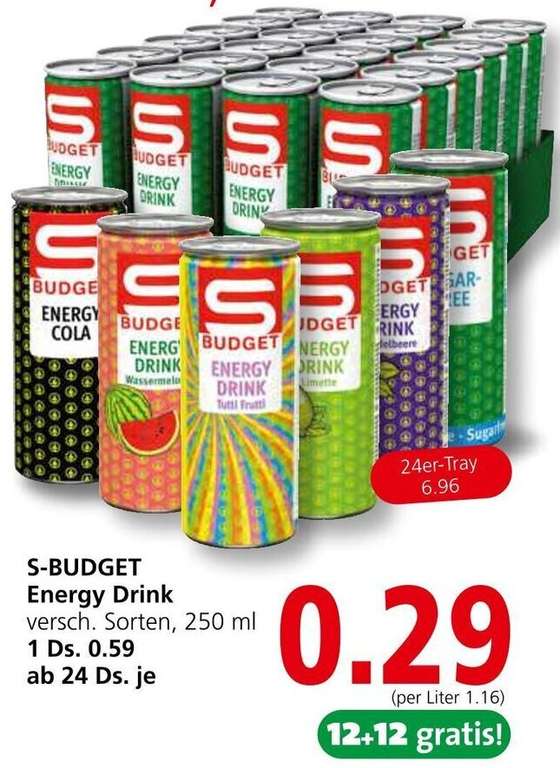 S-Budget Energy Drink ab 24 Dosen nur 29ct/Dose