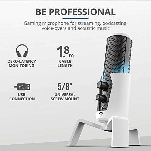 Trust Gaming GXT 258W Fyru 4-in-1 Streaming Mikrofon für Playstation 5, 4 Aufnahmecharakteristika, LED-Beleuchtung