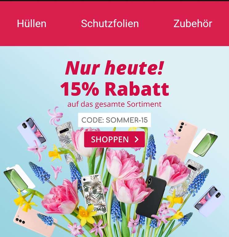 Bei Handyhüllen.de gibt es nur heute 15% Rabatt