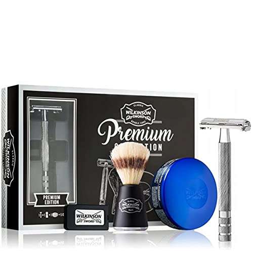 Wilkinson Sword Classic Geschenk Set Vintage Edition, Rasierhobel + 5 Klingen, Rasierseife, Rasierpinsel