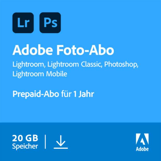 Adobe Creative Cloud Foto-Abo mit 20GB: Photoshop und Lightroom | 1 Jahreslizenz | PC/Mac | -36%