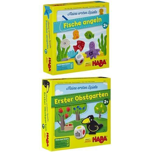 Haba 4655 - Meine ersten Spiele Erster Obstgarten & 4983 - Meine ersten Spiele Fische angeln mit bunten Holzfiguren Bundle