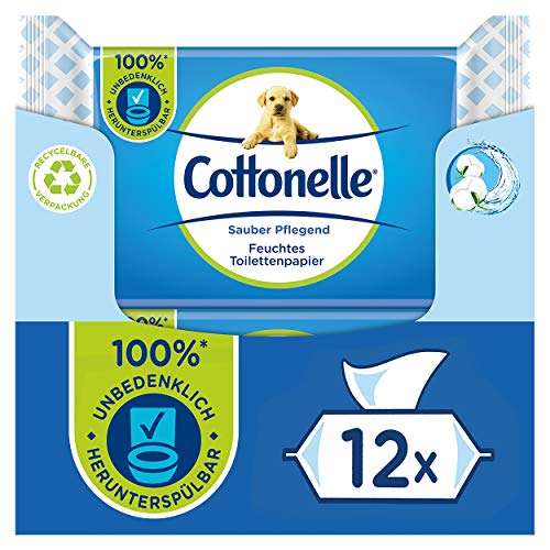 Cottonelle (Hakle) Feuchtes Toilettenpapier, Sauber Pflegend - Mizellenwasser & Baumwollduft, 12 x 42 Feuchttücher