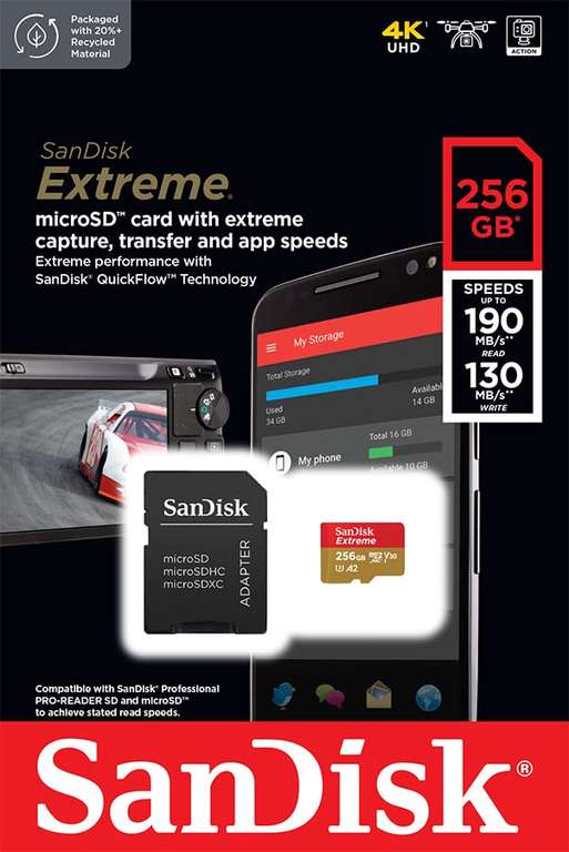 SanDisk Extreme R190/W130 microSDXC 256GB Kit