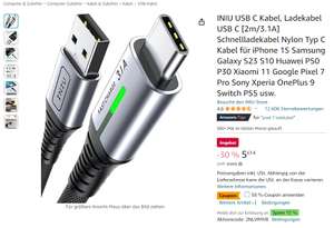 INIU Ladekabel USB C [2m/3,1A] Schnellladekabel Nylon Typ USB A auf USB C