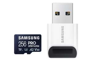 Samsung PRO Ultimate microSD Speicherkarte mit Kartenleser, 256 GB, UHS-I U3, 200 MB/s Lesen, 130 MB/s Schreiben