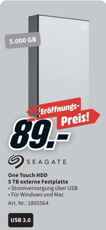 Seagate One Touch HDD Silver 5 TB externe Festplatte